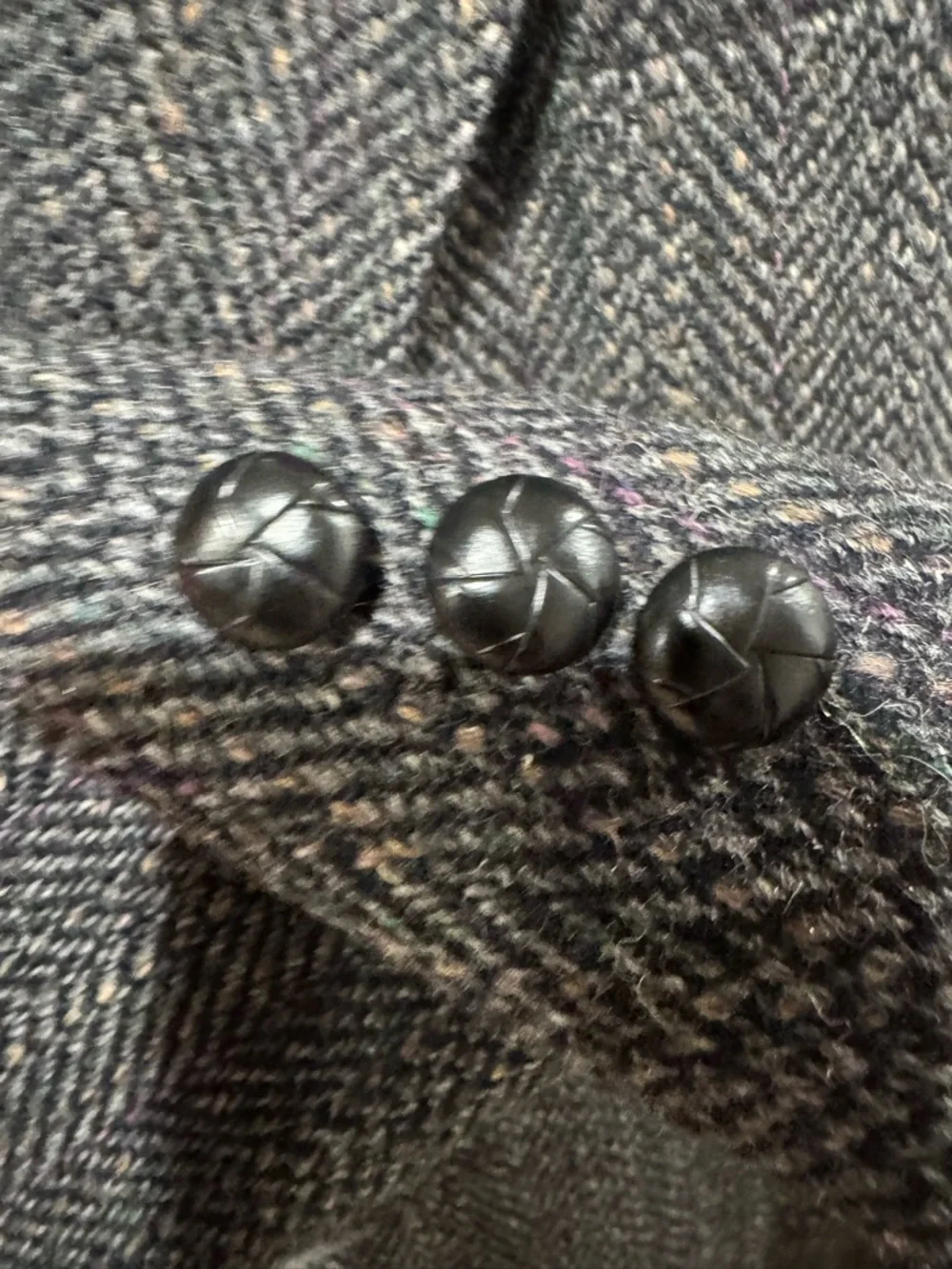 VTG Harris Tweed Blazer Wool Sport Coat Charcoal Grey Herringbone with Donegal - Picture 5 of 16